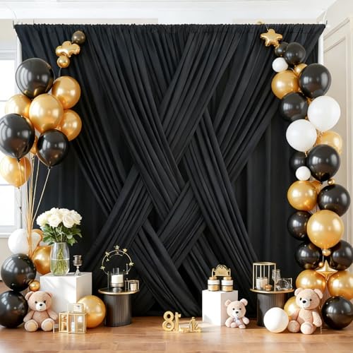 Image of 20ftx12ft Black Backdrop Curtain for Parties, Wrinkle Free 4 Panels 12 ft Long Silky Polyester Photo Backdrop Drapes Back Drop Cloth Drapery for Wedding Birthday Graduation Photography Background