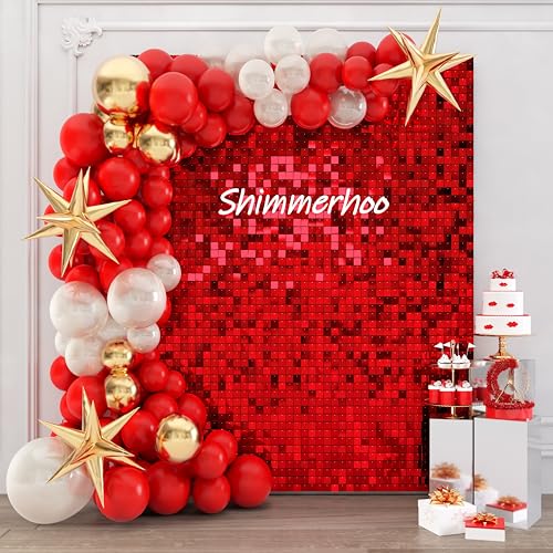 Shimmer Wall Backdrop - 24pcs Decorations Panel | Wedding, Birthday, Anniversary, Engagement & Bridal Shower Party Decor Panel (Red)