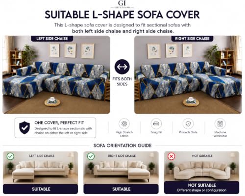Image of Gifts Island Premium 160GSM Super Soft Colorfull Marble Stretchable Sofa Cover L Shape 6 Seater Fully Covered | Suitable for Both Left and Right Side Chaise Sofa (Colorfull Marble, 3+3 Seater)