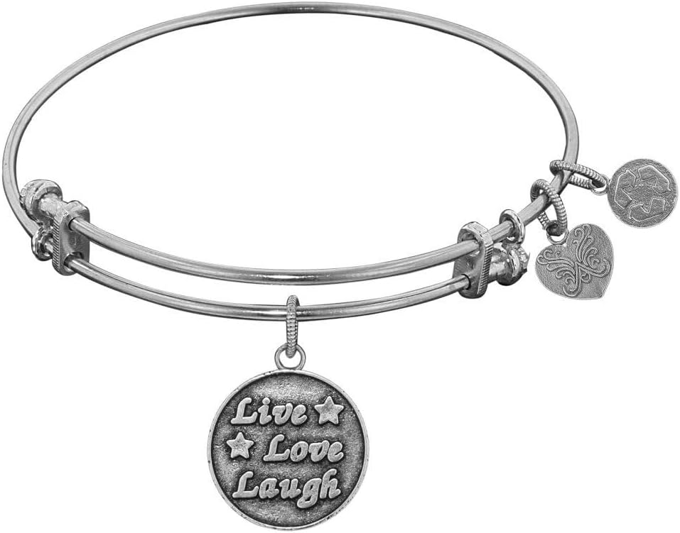 Jewelry Affairs Finish Brass Live, Love, Laugh Adjustable Bangle Bracelet, 7.25"