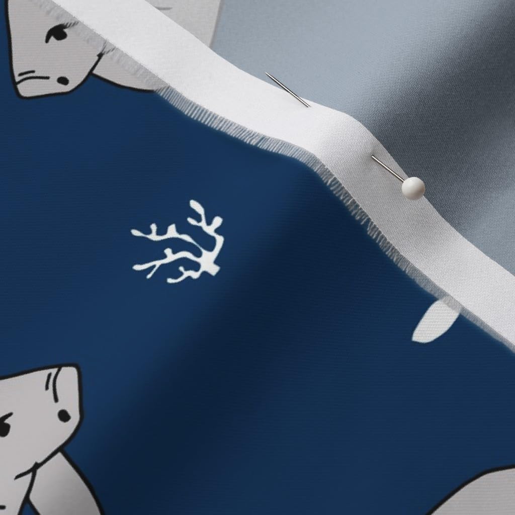 Spoonflower Fabric - Manatee Manatees Animals Navy Florida Nautical Printed on Organic Cotton Sateen Fabric by The Yard - Sewing Quilting Apparel Home Decor