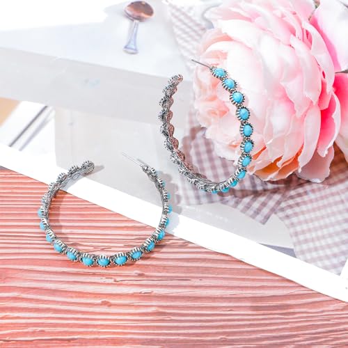 NEWITIN 6 Pairs Turquoise Hoop Earrings for Women Hypoallergenic Earring Bohemian Oval Earring Statement Ethnic Hoop Turquoise Western Earrings for Women3