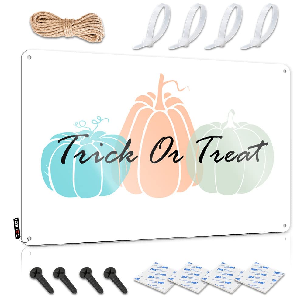 Funny Kitchen Decor Trick Or Treat Pumpkin Halloween Tin Sign 3 Signs For Bedroom Door Garage Tin Sign
