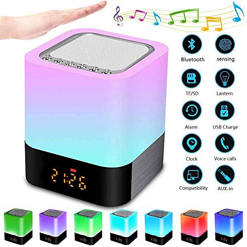 Preisvergleich Produktbild RJJBYY Nachttischlampe Mit Bluetooth-Lautsprecher, Farbwechselnde Touch-Lampe, RGB-Dimmbares Nachttischlicht, Digitaler Wecker, Geschenk Für Teenager