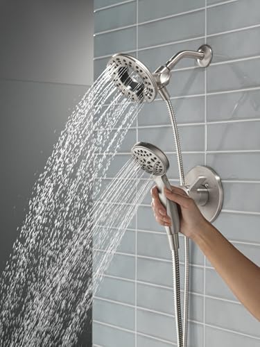 Image of Delta Albion 14 Series Brushed Nickel Shower Faucet Set with In2ition 2-in-1 Dual Shower Head with HandHeld Spray Combo, Valve Trim Kit, Spotshield Brushed Nickel T142855-SP-I (Valve Not Included)