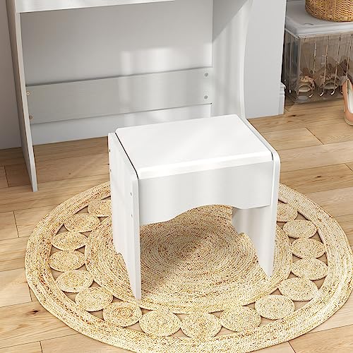 Image of Vanity Desk with Mirror and Adjustable Lights, One Drawer Storage Makeup Table with Stool - Vanity Set for Bedroom (White)