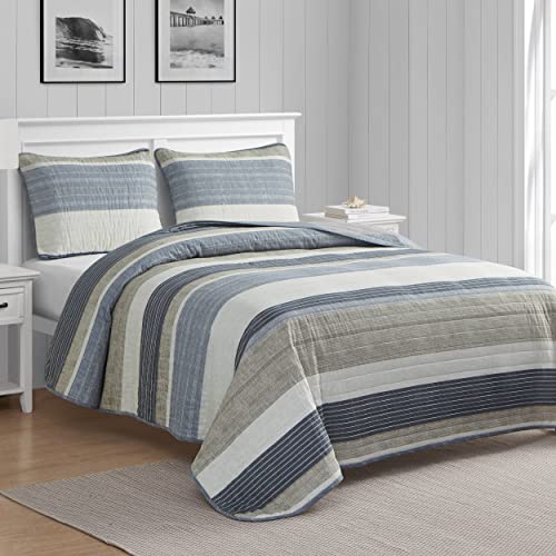 Nautica- Queen Quilt Set, Cotton Reversible Bedding Set, All Season Designer Home Décor (Ridgeport Beige, Queen) #TOP1
