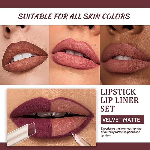 Lipstick Lip Liner Set, Matte lip gloss, Nude lip stain, Waterproof Long Lasting Lipstick, High Pigmented Non-Stick Cup Lipsticks For Women,Velvet Pink Lip Tint Stain Lip Balm - Image 5