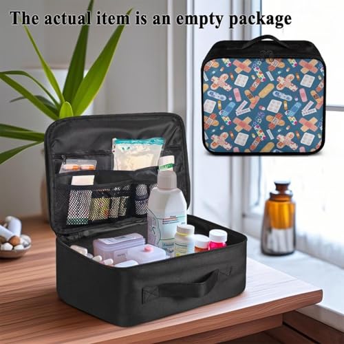 Image of Gomyblomy Band-Aid Print First Aid Kit Empty Portable First Aid Kits Bag for Business Travel Medium Emergency Medical Kit for Cars Home Medicine Bag Blue Medical Supplies Organizer