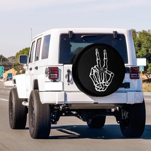Image of Skeleton Peace Spare Tire Cover with Backup Camera Hole Wheel Tire Cover Fit Trailer, RV, SUV and Many Vehicle 15inch
