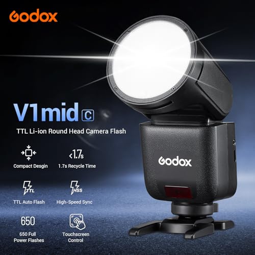 Godox V1 Mid C Flash Speedlite de Cabeza Redonda 55Ws con puerto USB-C 2