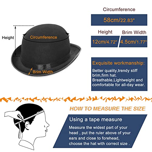 EOZY Herren Damen Melone Bowler Hut Herbst Reiterhut Filzhut Erwachsenenhut Fedora Partyhut Fasching Karneval Kappenhöhe 12cm Schwarz