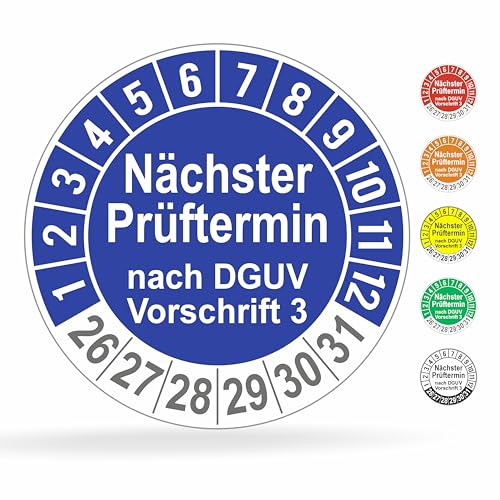 112 Stck Prüfplaketten Nächster Prüftermin 20 mm Ø Prüfetiketten nach DGUV V3 2026-2031 Prüfaufkleber E-Check Prüfetikett Plakette für Elektrogeräte (112 Blau)