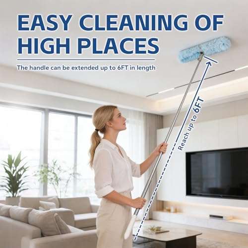 Image of 6 ft Duster Extended Handle with 20 Pcs Duster Refill for Swiffer, Duster with Extension Pole, Heavy Duty Duster Refills Kit for Ceiling Fan Blades, Cleaning, Furniture, Blind, Hard-to-Reach Areas