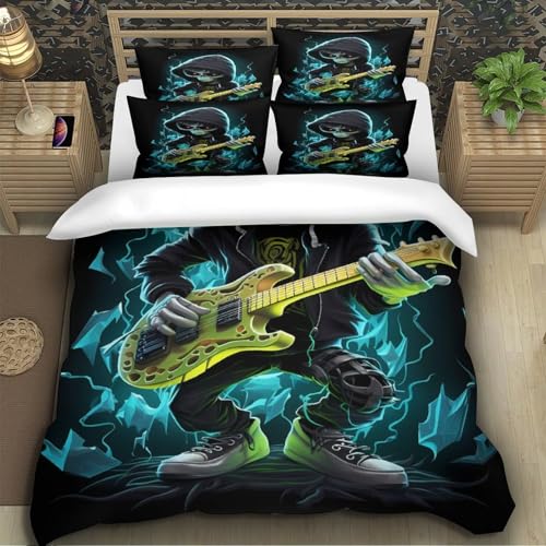 Housse de couette guitare squelette idée cadeau anniversaire enfant single