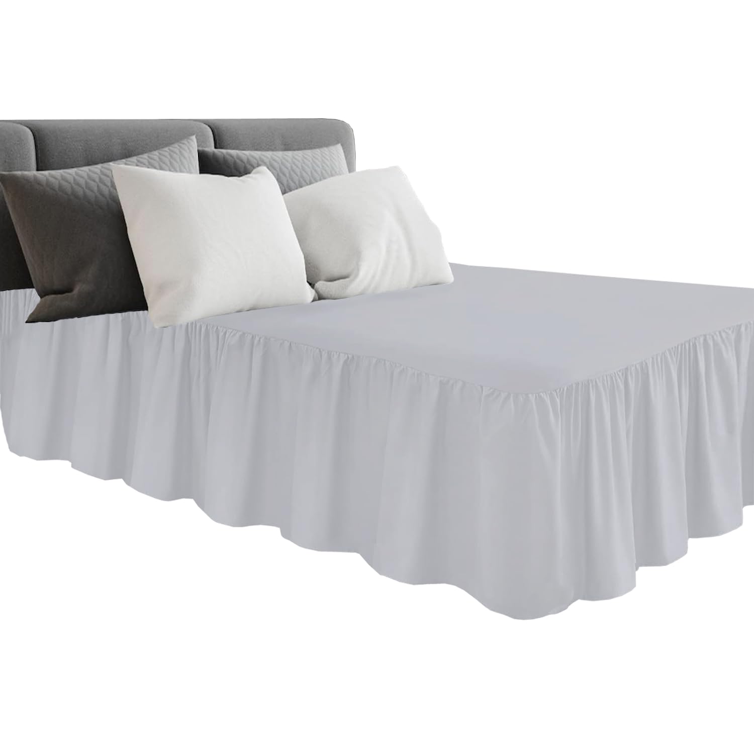 Super King Bed Platform Base Frilled Valance, Silver, Anti-Wrinkle Soft Brushed Microfiber Fabric, Multicolor Collection, Size: 4ft (182 x 200 + 25 cm)