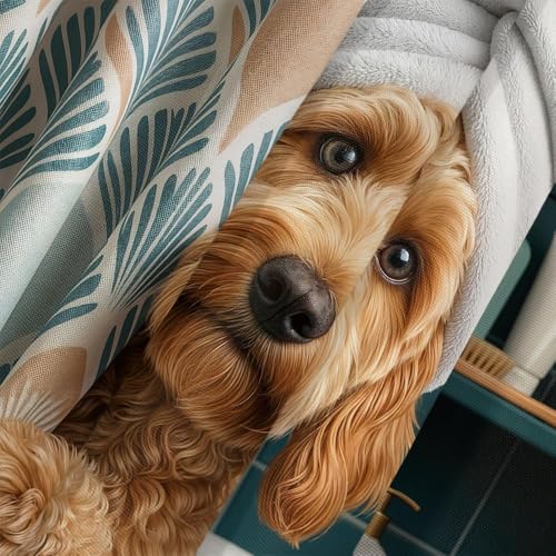 Image of Funny Dog Shower Curtain, Cute Fun Dogs in Bathtub Teal Blue Shower Curtains, Animal Puppy Hilarious Bath Curtain Polyester Fabric with 12 Hooks 60x72 Inch
