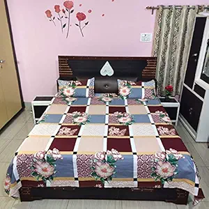 Hubindia Fabrics Bedsheets for Double Bed Cotton King Size Combo 8 Foot x 7 Foot 4 inch Floral Bed Sheet Set with Pillow Cover Dying 3D Print Royal Colour