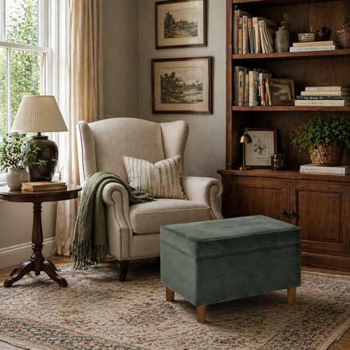 Image of HomePop 24 inch Dinah Collection Storage Ottoman - Loden Green Velvet