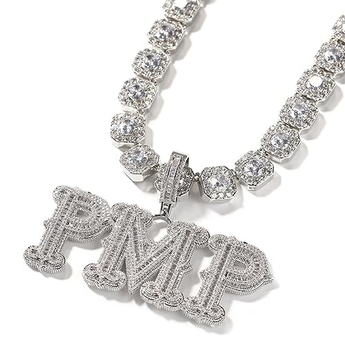 Custom Chain for Men Letter Necklace Iced Out Pendant Custom Name Necklace Personalized Name Plate Necklaces Hip Hop Name Chain for Rapper (Silver-D)