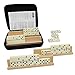 Dominoes Set for Adults with 4 Wooden Racks/Trays, Double Six Dominoes Travel Set with Portable Case Double 6 Dominoes Set with 4 Tiles Holders, 28 Tiles Dominos Set for Family Classic Board Games