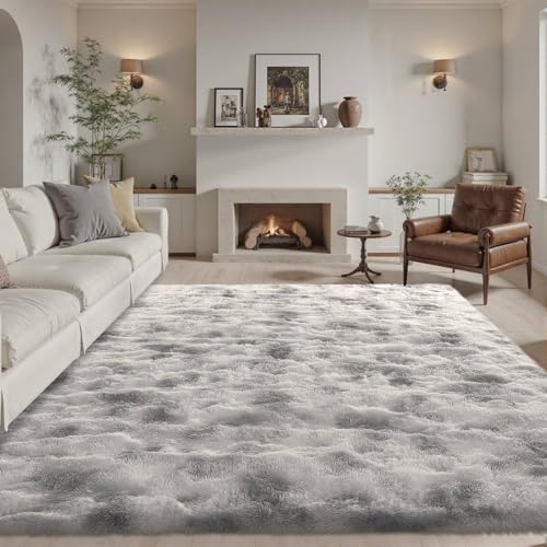 6x9 ft Rug for Living Room Fluffy Grey White Shag Rug Non-Slip Area Rugs Carpet for Bedroom Nursery Kids PlayRoom Dorm Office Indoor Modern Plush Carpets