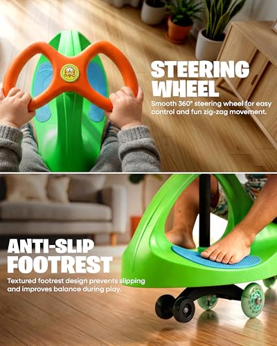 Image of Tygatec Swing Car Ride-On Toy for Kids | Self Propelled Wiggle Car | No Battery Required | Smooth Steering | Indoor Outdoor Toy Car | Orange Color | Ages 3+