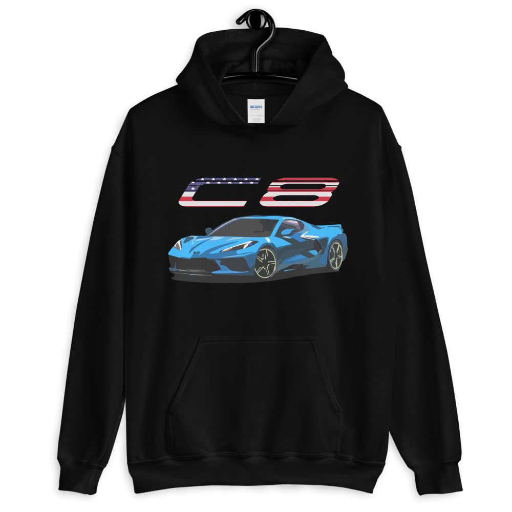 2021 2022 Rapid Blue Sports Car C8 Patriotyczna męska bluza z kapturem