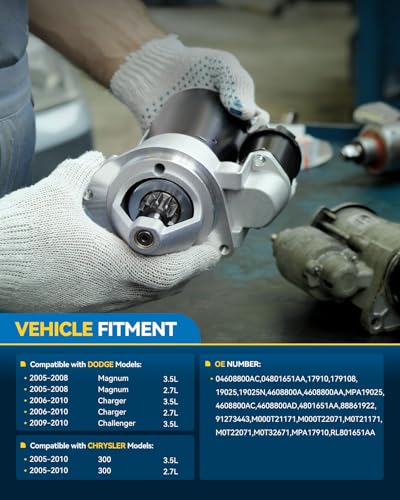 Image of PHILTOP Starter Motor Replace 19025N Compatible with Chrysler Dodge | 2005-2010 300,for Dodge 2006-2010 Charger, 2005-2008 Magnum, 2009-2010 Challenger,M000T22071,17910,SR6459X,19025,04801651AA