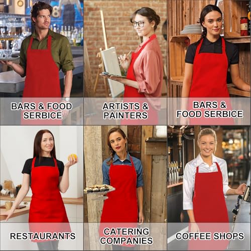 EXTRAPINS 6 Stück Kochschürze Rot, Küchenschürze mit 2 Taschen, Verstellbare Schürze, Rot Schürze für Männer Frauen, Latzschürzen für Küche Kellner Friseur Barista