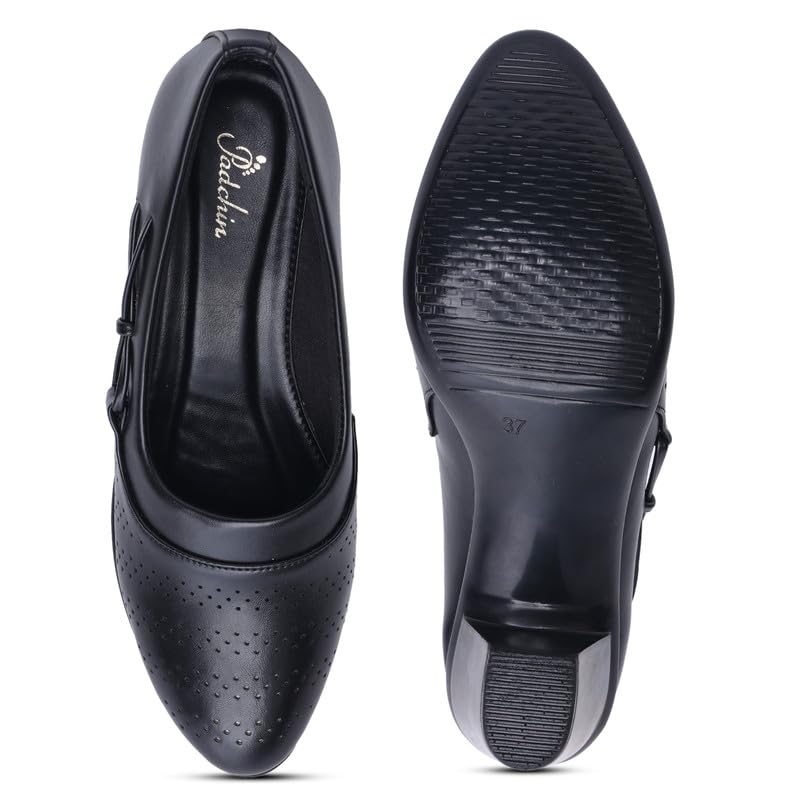 Padchin Women Round Toe Block Heel Black Pumps | Formal and Casual Fashion sandal with Stiletto Heels | Comfortable Casual and Formal Shoes | Stylish and Fashionable Ladies Pump Shoe for Daily Use 3