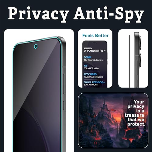 Image of FIRST MART Privacy Tempered Glass for Oppo Reno 14 Pro, 2 Pack | Anti-Spy 9H Screen Protector, Edge-to-Edge, Case-Friendly, Scratch Resistant, Bubble-Free