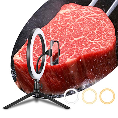 Flash Deals - 70% OFF Tolhoom Ring Light with Tripod Phone Holder Stand for YouTube Video Live Stream Equipment Selfie Vlogging Kit 10", 3 Light Modes, Teen Girl Gifts