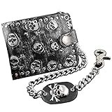 Fashion Rock Punk Metal Skull Money Black Men's Leather Wallet With A Chain