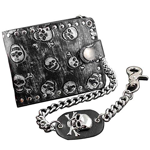 Fashion Rock Punk Metal Skull Money Black Men's Leather Wallet With A Chain