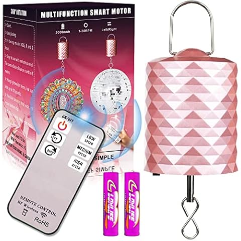 Wind Spinner Motor with Remote, 3 Speed Rotating Mode Battery Powered Disco Ball Motor, Direction Reversible Electric Slow Motor for Hanging Display Ornament Wind Chime Mirror Ball Baby Crib Mobile Cover