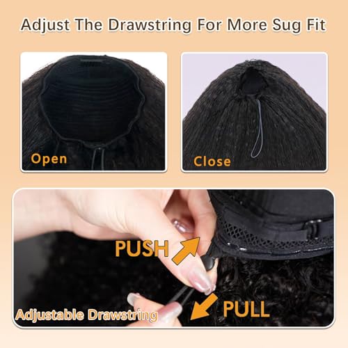 Kinky Straight Half Wig Human Hair 3 In 1 Seamless Flip Over Half Wigs for Black Women Ready to Go Headband Wig 180% Density Drawstring Kinky Curly Half Wig Glueless Natural Black 22 Inch