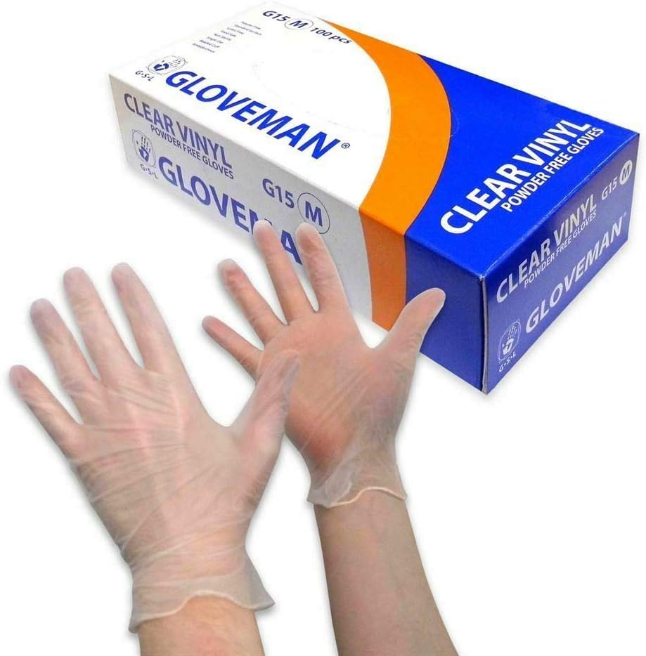 PRIMEONE Gloveman Clear Vinyl Gloves Disposable Latex-Free Powder-Free (100 MEDIUM)