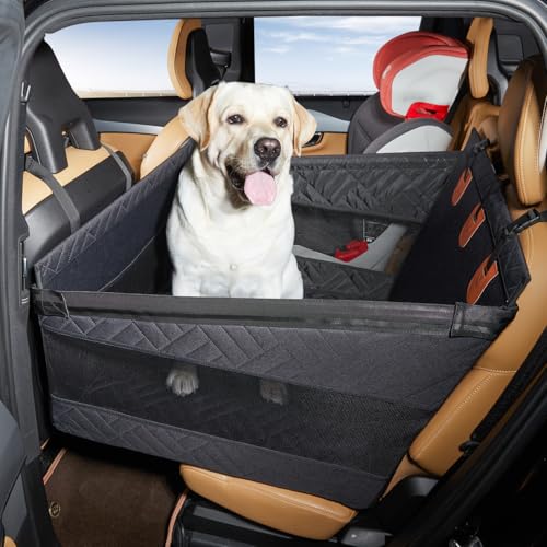 ECEGOPKOKV 大型犬用カーシート 後部座席 セミオープン ハンモック 飛び出し防止シートベルト 防水 滑り止め 折りたたみ式 ユニバーサル SUV/セダン(ブラック,L)