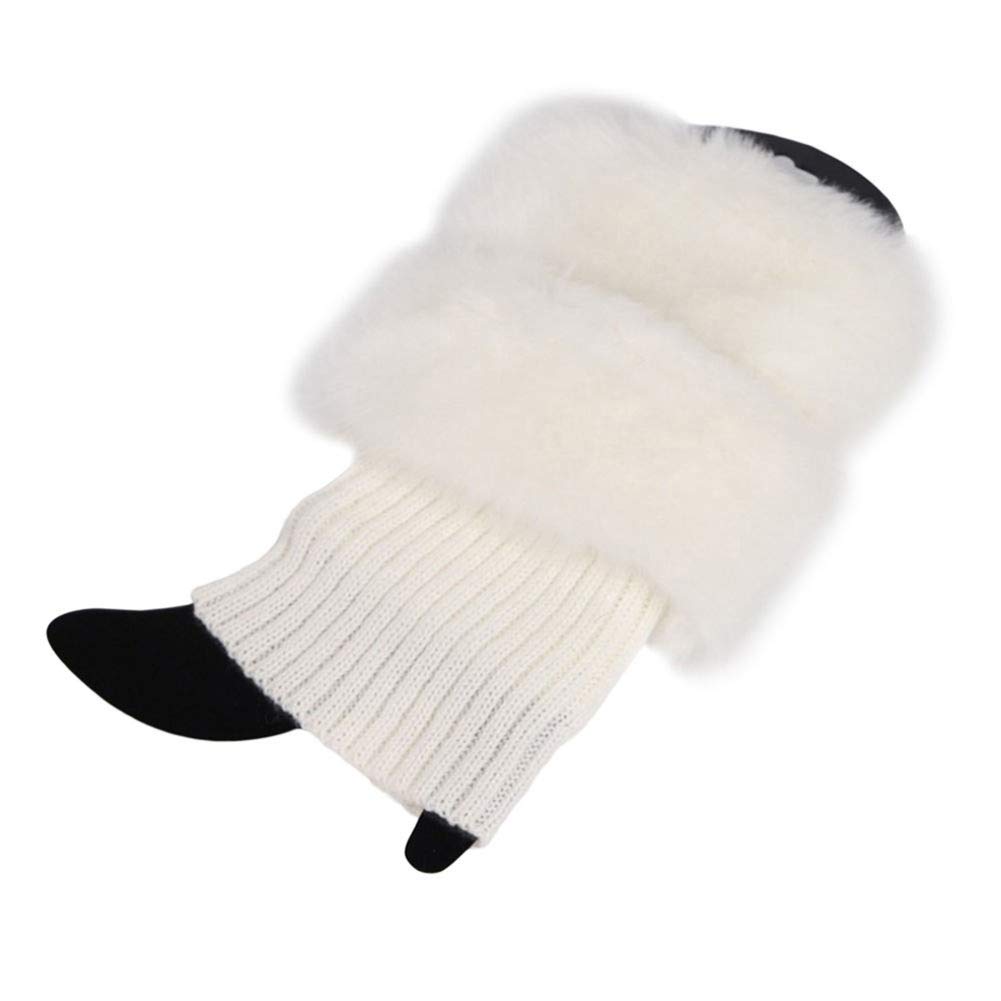 AkoMatial Womens Winter Warm Faux Fur Crochet Elastic Knitted Leg Warmers Short Boot Socks Cuffs for Boots
