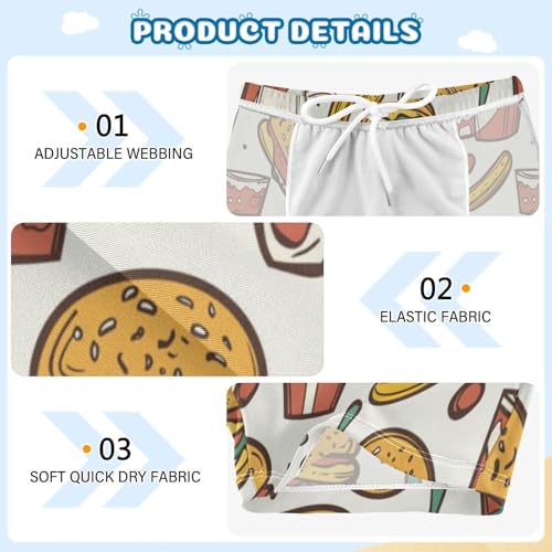 Fast Food Hamburger Cute Colored Cats Boys Swim Trunks Swimsuits for Toddler Boy Swim Shorts Trunks 3T-10T3
