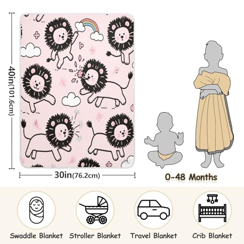 Custom Peach Cartoon Lion Cute Doodle Blankets for Babies Winter Cozy Personal Kitten Blanket for Nursery Stroller Crib 30x40in cobijas para ni?os3