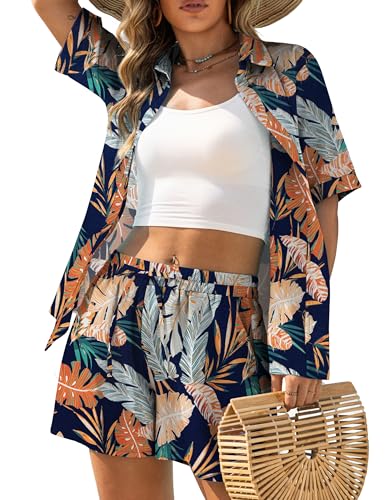 LIENRIDY Women's 2 Piece Outfits Kimono Style Tropical Print Cover