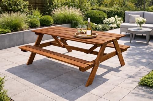 Callow Retail Premium Brown Wooden Picnic Bench - Garden or Pub Picnic Table 148cm x 155cm x 75cm Garden Patio Outdoors Furniture (Brown)