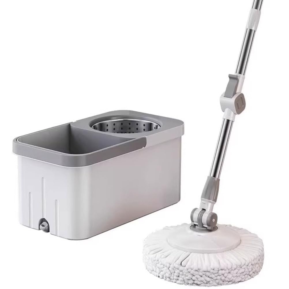 Juego de fregona giratoria y Cubo con escurridor, Sistema de Cubo y fregona Giratorio de 360° con 3 recambios de fregona de Microfibra para Limpieza de Suelos