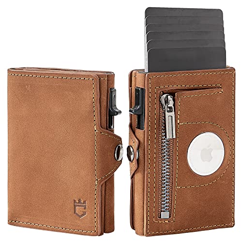 Image of Men's Slim Wallet, Brown 3.0, 100% Full Grain Leather, RFID Protected, Airtag Wallet Holder, 3 inch L x 4 inch W x 0.8 inch H