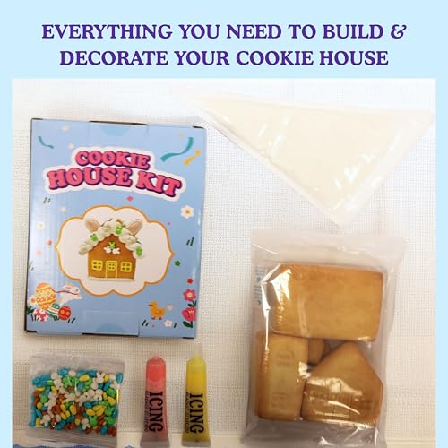 Spring Cookie Decorating Bunny House Kit with Icing & Candies, Spring DIY Activity for Family & Friends – Pre-Baked Panels, Assembly Required