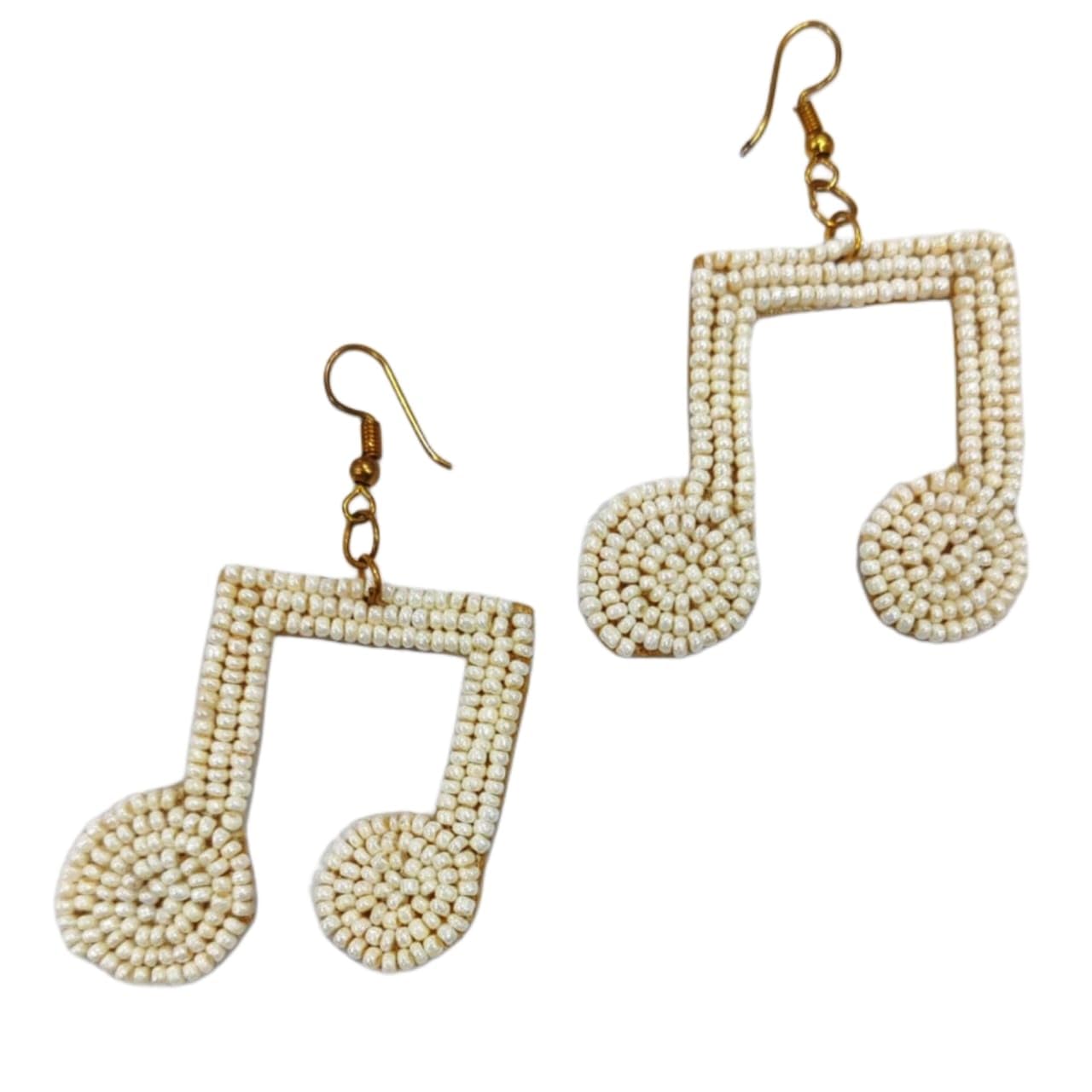 Beaded Music Note Drop Earrings, White, 9 cm Length, 10 g-image-8