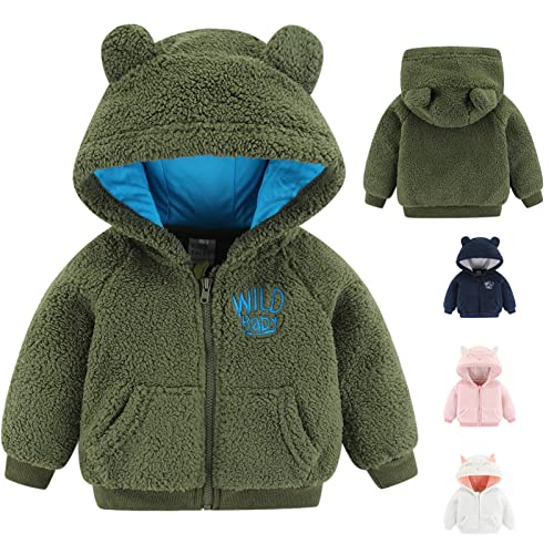 Neugeborenen Baby Jungen Mädchen Cartoon Fleece Kapuzenjacke Mantel mit Ohren Warme Outwear Mantel Reißverschluss Bis Coat,Grun,3-6M(Tag 6)