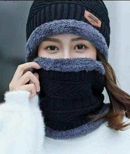 مجموعة مكونة من قطعتين من ايس كاب + دفاية الرقبة للرجال والنساء (بلون أسود)